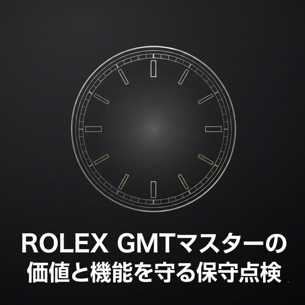 「ROLEX GMTマスターの価値と機能を守る保守点検」と書かれた、本記事のメインテーマを示すタイトルスライド画像。