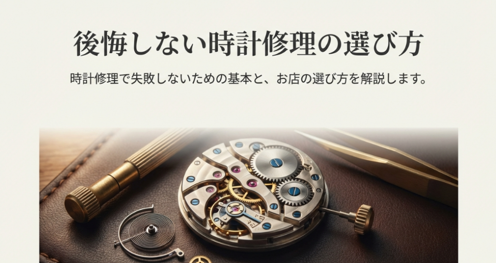 時計修理で失敗しないための基本と、お店の選び方を解説する表紙スライド画像