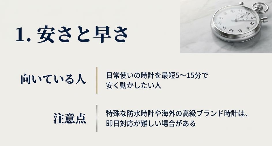 日常使いの時計を最短5から15分で安く電池交換したい人向けのお店選びのポイントと注意点