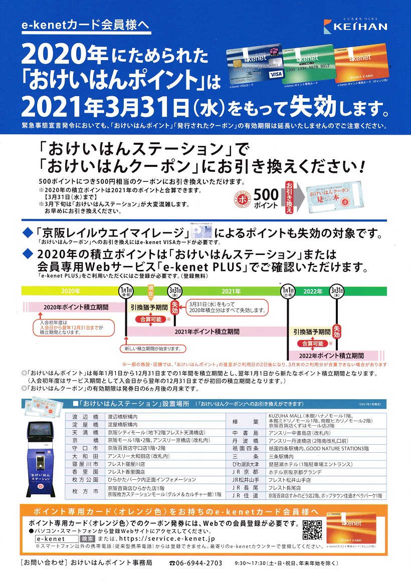 再度のお知らせ【おけいはんポイント失効のお知らせ】